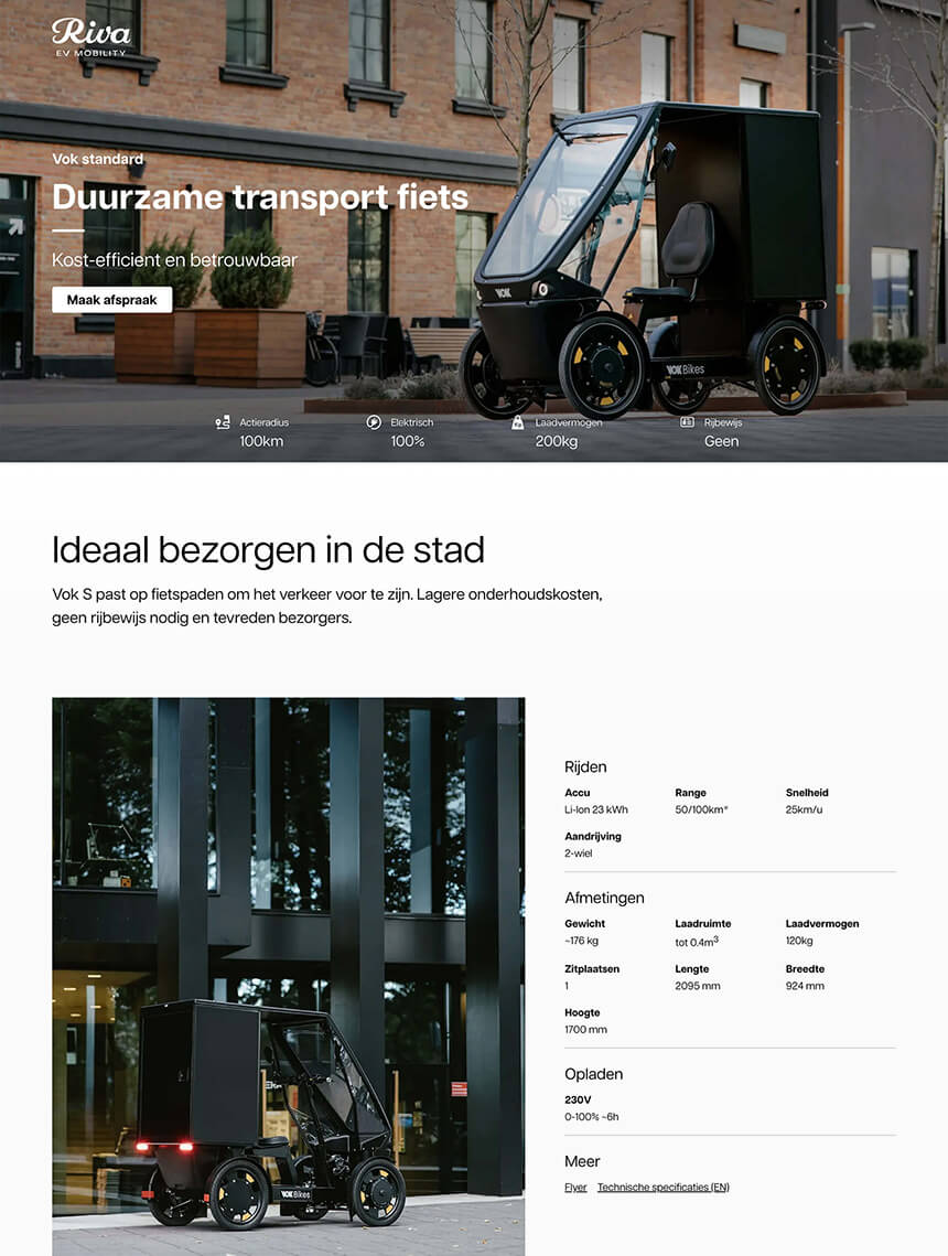 Screenshot van het resultaat van het nieuwe design van de website van VOK (riva-ev)